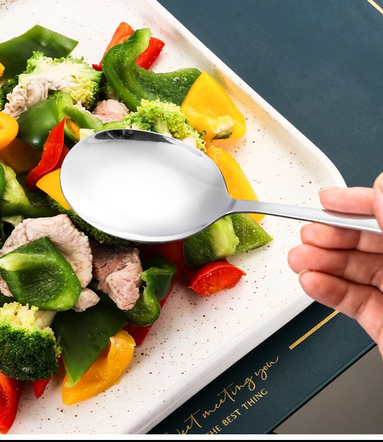 2Pcs Square Head Stainless Steel Serving Spoon Set, Solid & Slotted Buffet Spoons
