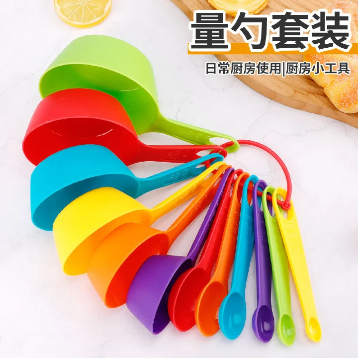 12 Pieces Rainbow Plastic Measuring Cups Spoons Set With Clear Scale Mark, Stackable Kitchen Measuring Tool For Flour Sugar Liquid, Home Baking Cooking Accessory