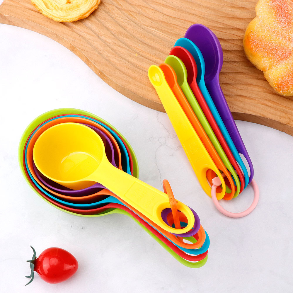 12 Pieces Rainbow Plastic Measuring Cups Spoons Set With Clear Scale Mark, Stackable Kitchen Measuring Tool For Flour Sugar Liquid, Home Baking Cooking Accessory