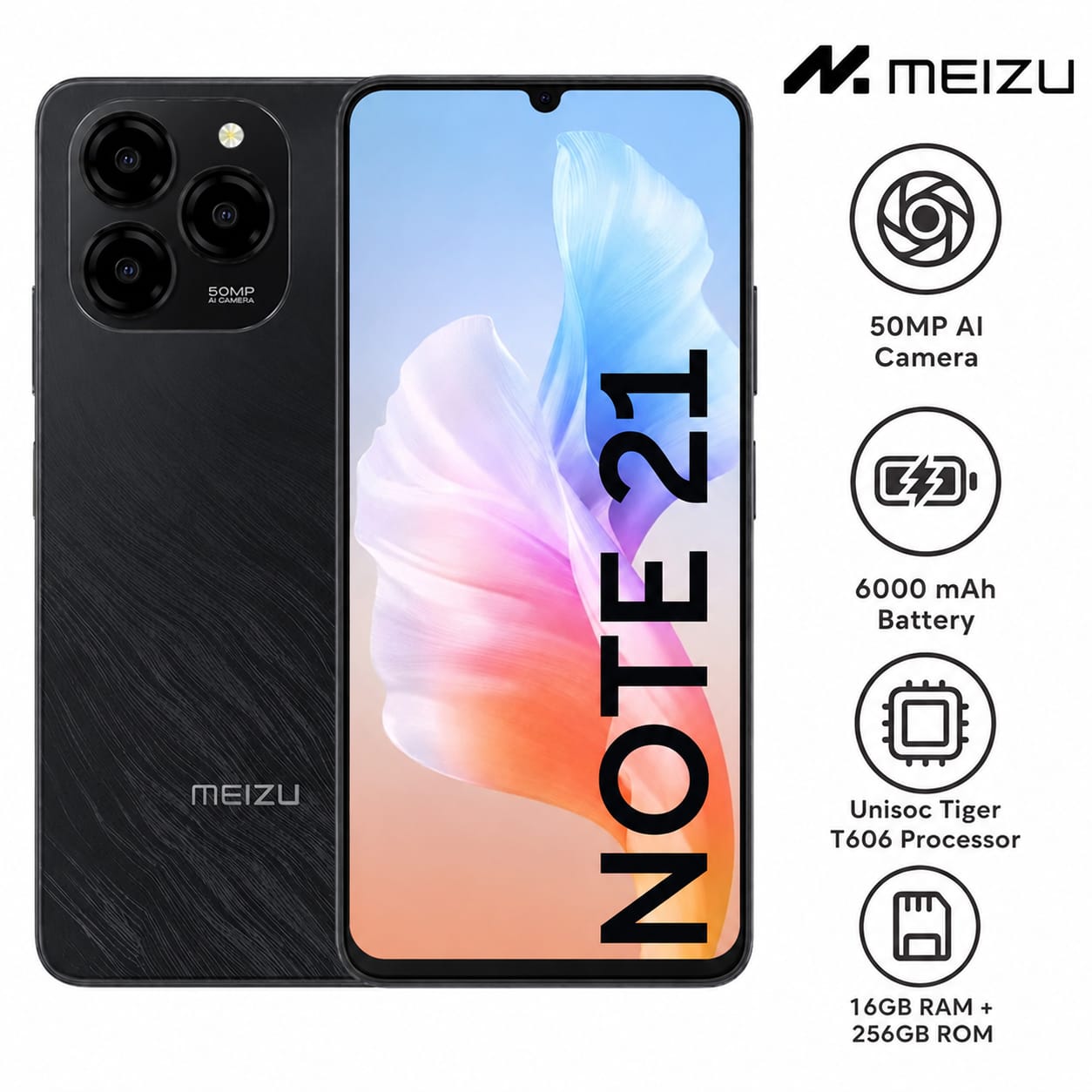 ORGINAL PHONE ON OFFER! MEIZU NOTE 21,256GB ROM + 8GB RAM, 50MP GENUINE REAR CAMERA, 13MP SELFIE, 6000MAH LARGE BATTERY, 6.7 HD DISPLAY T606 UNISOC PROCESSOR, ANDROID 14, SIDE FINGERPRINT, 1YR WARRANT