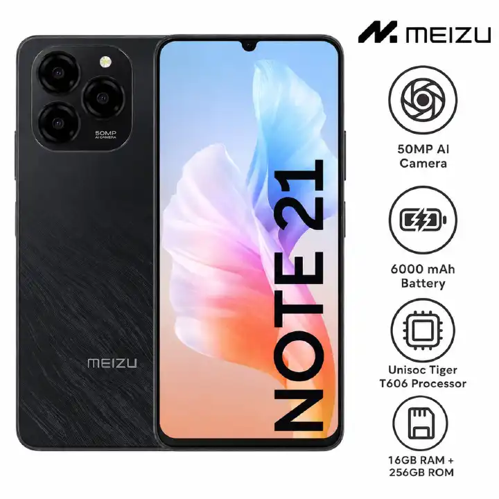 ORGINAL PHONE ON OFFER! MEIZU NOTE 21,256GB ROM + 8GB RAM, 50MP GENUINE REAR CAMERA, 13MP SELFIE, 6000MAH LARGE BATTERY, 6.7 HD DISPLAY T606 UNISOC PROCESSOR, ANDROID 14, SIDE FINGERPRINT, 1YR WARRANT