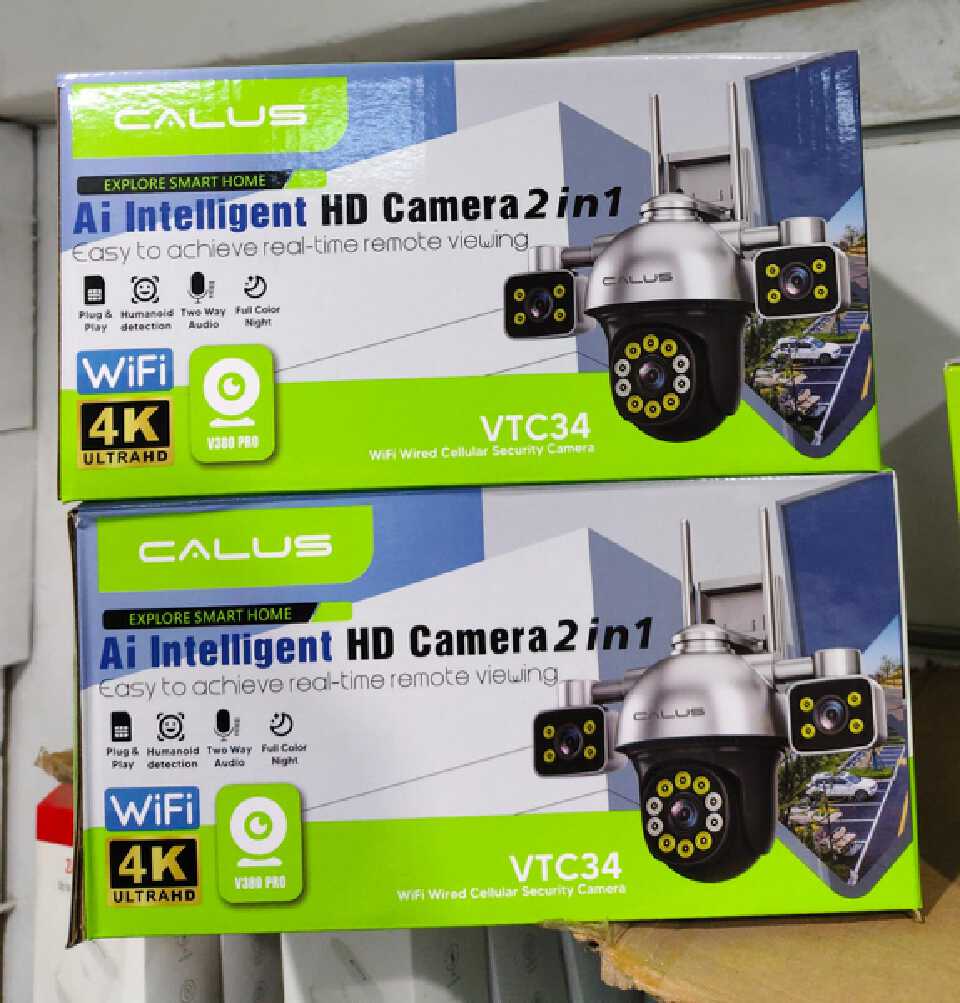 CALUS VTC 34, WIFI SURVEILANCE CAMERA,4K ULTRA HD TRIPPLE LENS, MOTION SENSOR, 2 WAY AUDIO, Ai INTELLIGENT HD CAMERA, COLOURED NIGHT VISION, ALARM PUSH, AI MOTION TRACKING. REAL TIME REMOTE MONITORING