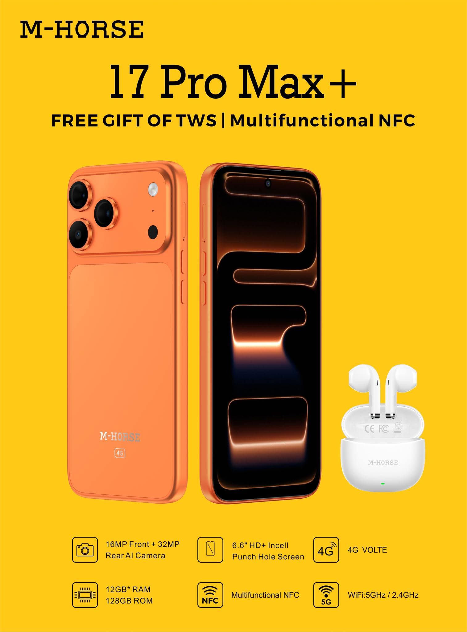 JX NOTE 17 + PRO MAX ,12GB RAM + 128GB ROM, 16MP + 32MP REAR AI CAMERA, 6.6''HD+ Incell Punch hole Screen,4G, ANDROID 14, 5000MAH, WITH EARPODS AND IPHONE COVER GIFTS, WIFI 5GHz/24GHz, OCTACORE PROCES