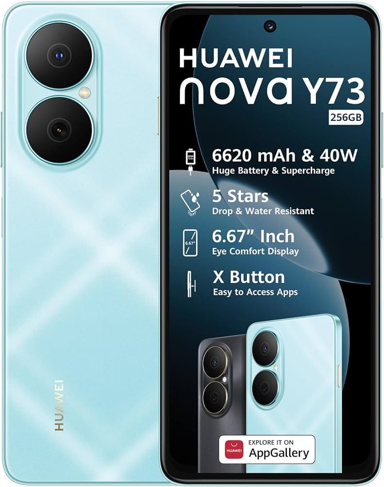 ON OFFER!! HUAWEI NOVA Y73,  WATER AND DUST RESISTANT, 8GB RAM + 256GB ROM,TURBO CHARGING, 6.67 DISPLAY, 6620mAh BATTERY DUAL SIM, 50mp PANORAMA HDR REAR CAMERA + 8mp wide, SIDE FINGERPRINT
