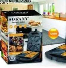 Sokany 2-in-1 Black Sandwich & Waffle Maker - 4 Slice Capacity, Non-Stick Plates, Energy Efficient, 15x10x7cm