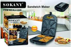Sokany 2-in-1 Black Sandwich & Waffle Maker - 4 Slice Capacity, Non-Stick Plates, Energy Efficient, 15x10x7cm
