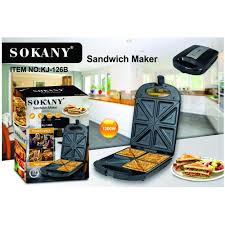 Sokany 2-in-1 Black Sandwich & Waffle Maker - 4 Slice Capacity, Non-Stick Plates, Energy Efficient, 15x10x7cm