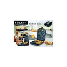 Sokany 2-in-1 Black Sandwich & Waffle Maker - 4 Slice Capacity, Non-Stick Plates, Energy Efficient, 15x10x7cm