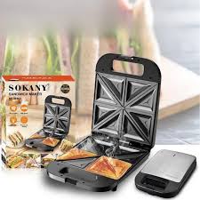 Sokany 2-in-1 Black Sandwich & Waffle Maker - 4 Slice Capacity, Non-Stick Plates, Energy Efficient, 15x10x7cm