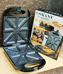 Sokany 2-in-1 Black Sandwich & Waffle Maker - 4 Slice Capacity, Non-Stick Plates, Energy Efficient, 15x10x7cm