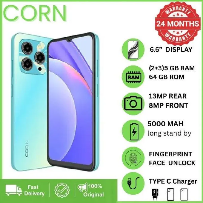 LIMITED TIME DEALS!!!! BRAND NEW CORN C16 PRO MAX 6.6" STORAGE ROM 64GB RAM 5GB STRONG BATTERY 5000 mAh DOUBLE SIM CARD SMART PHONE ON OFFER FINGERPRINT FACE