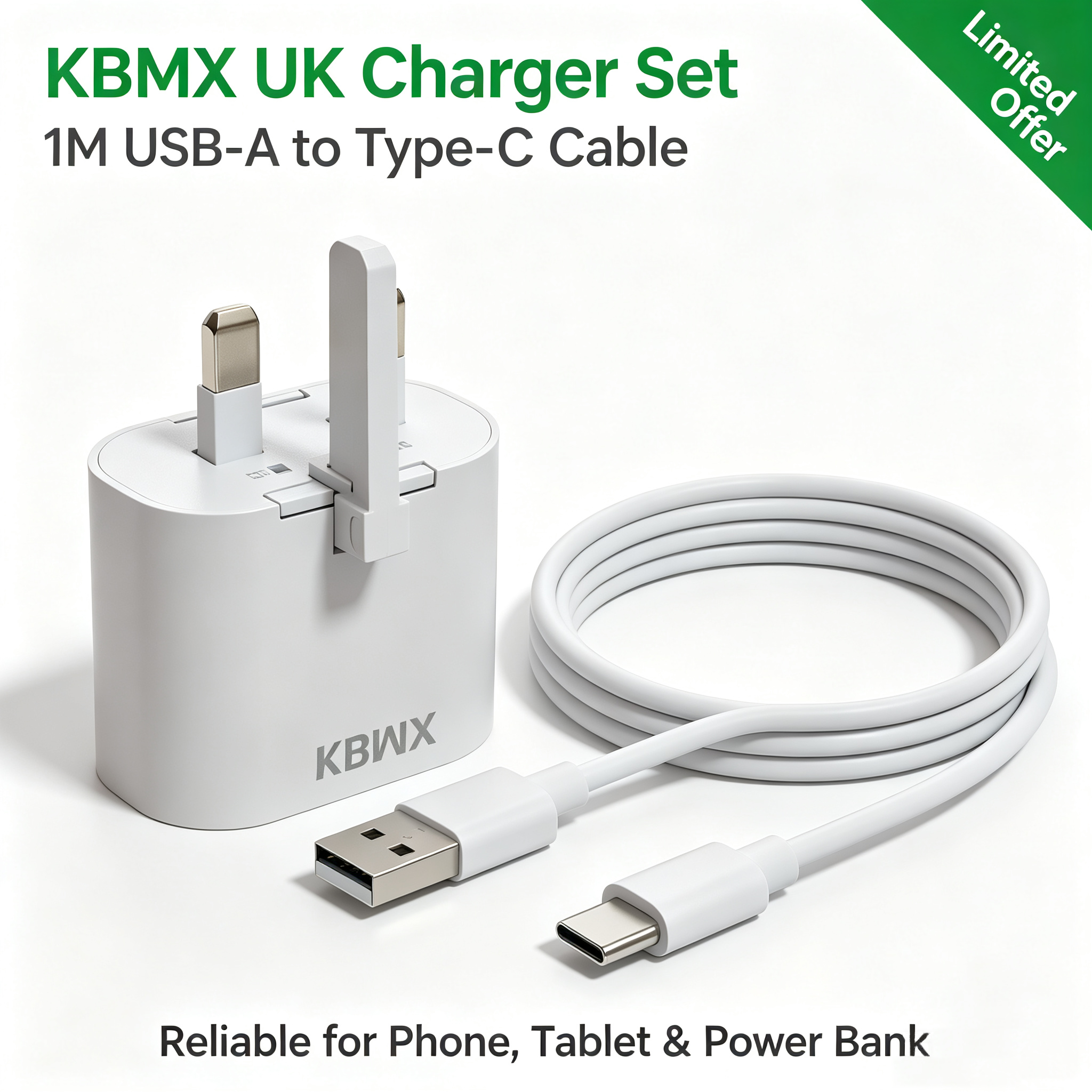 Wall Charger, 5V2A Charger, USB A to Type C Cable, 1M charging cable, Portable Charger Adapter, KBMX portable WiFi charger.1 x Wall Charger, 1 x 1M USB‑A to Type‑C Charging Cable,