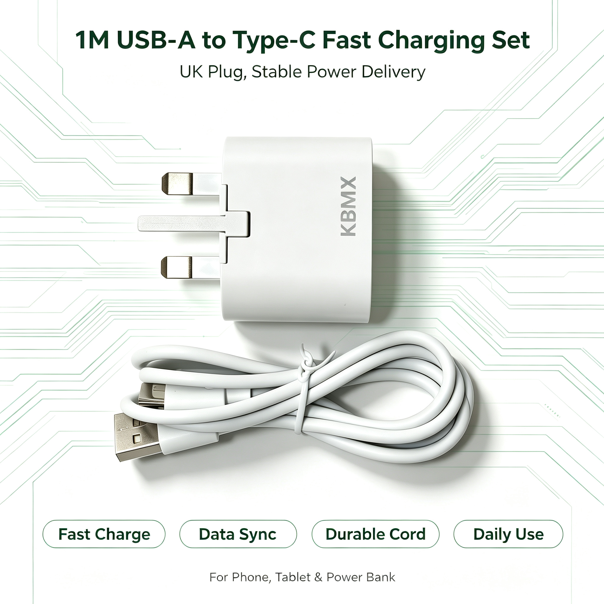 Wall Charger, 5V2A Charger, USB A to Type C Cable, 1M charging cable, Portable Charger Adapter, KBMX portable WiFi charger.1 x Wall Charger, 1 x 1M USB‑A to Type‑C Charging Cable,