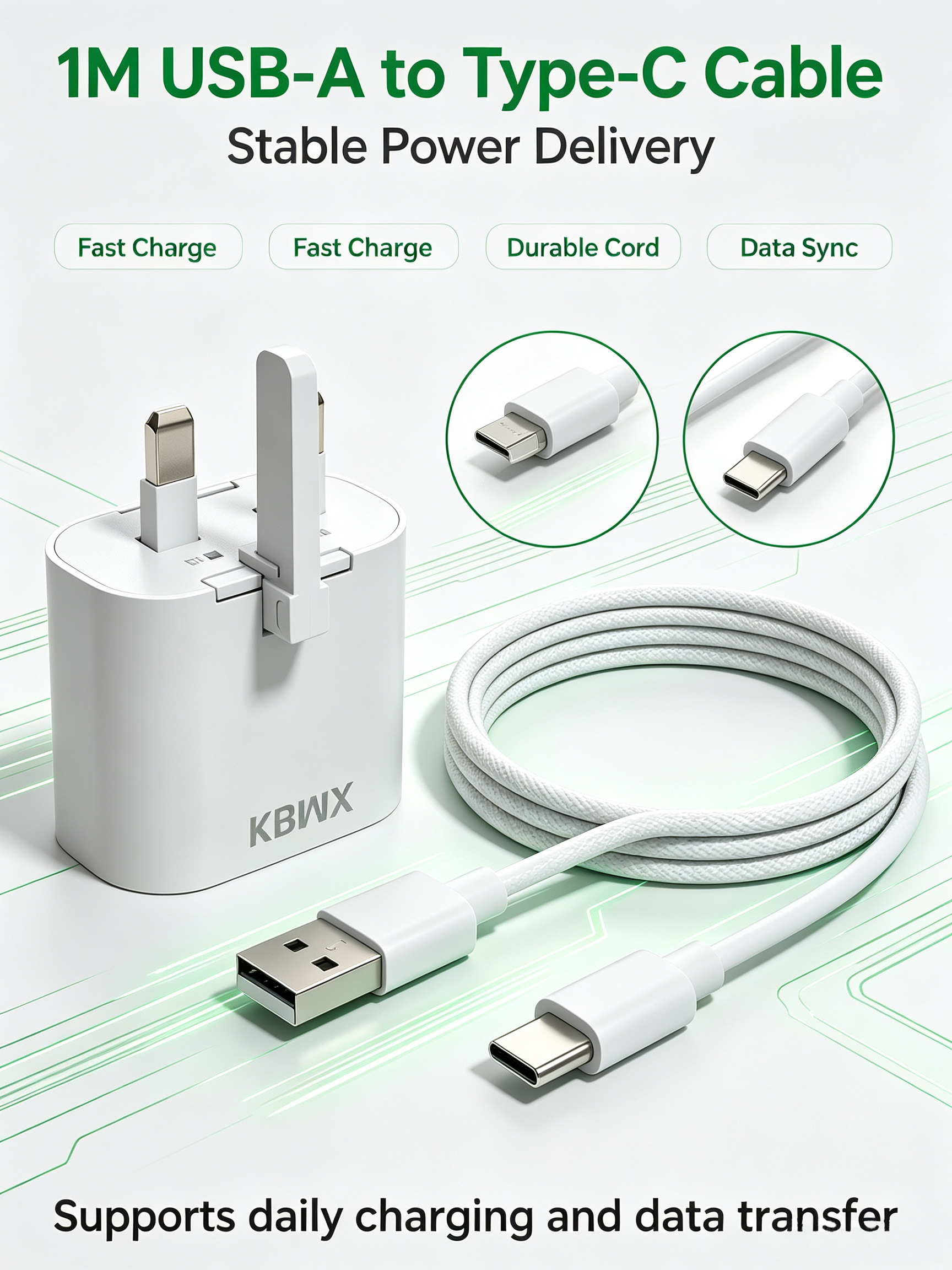Wall Charger, 5V2A Charger, USB A to Type C Cable, 1M charging cable, Portable Charger Adapter, KBMX portable WiFi charger.1 x Wall Charger, 1 x 1M USB‑A to Type‑C Charging Cable,