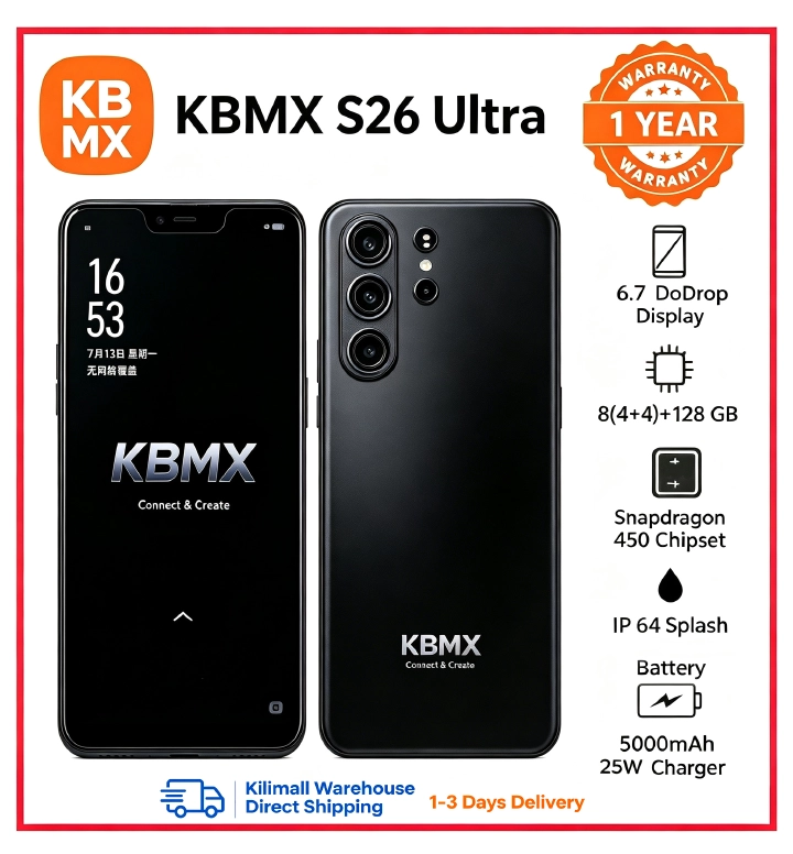 Brand New KBMX Smartphone, Nairobi Stock, 128GB Storage + 8GB RAM, 50MP Camera, 6.7-inch 90Hz Screen, Snapdragon 450 Processor, 5000mAh Battery, 25W Type-C Fast Charge, Android 14. Limited Stock!!!