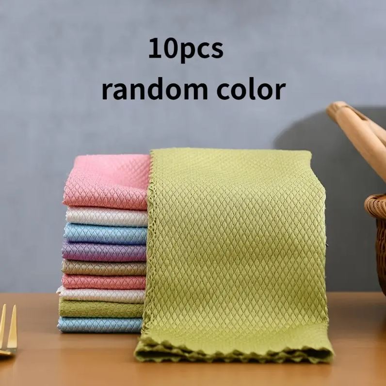 5 Pack Fish Scale Microfiber Cleaning Cloths – Lint-Free Streak-Free Kitchen Dish Towels | Ultra Absorbent Glass, Mirror & Car Cleaning Cloths (30 x 30cm)