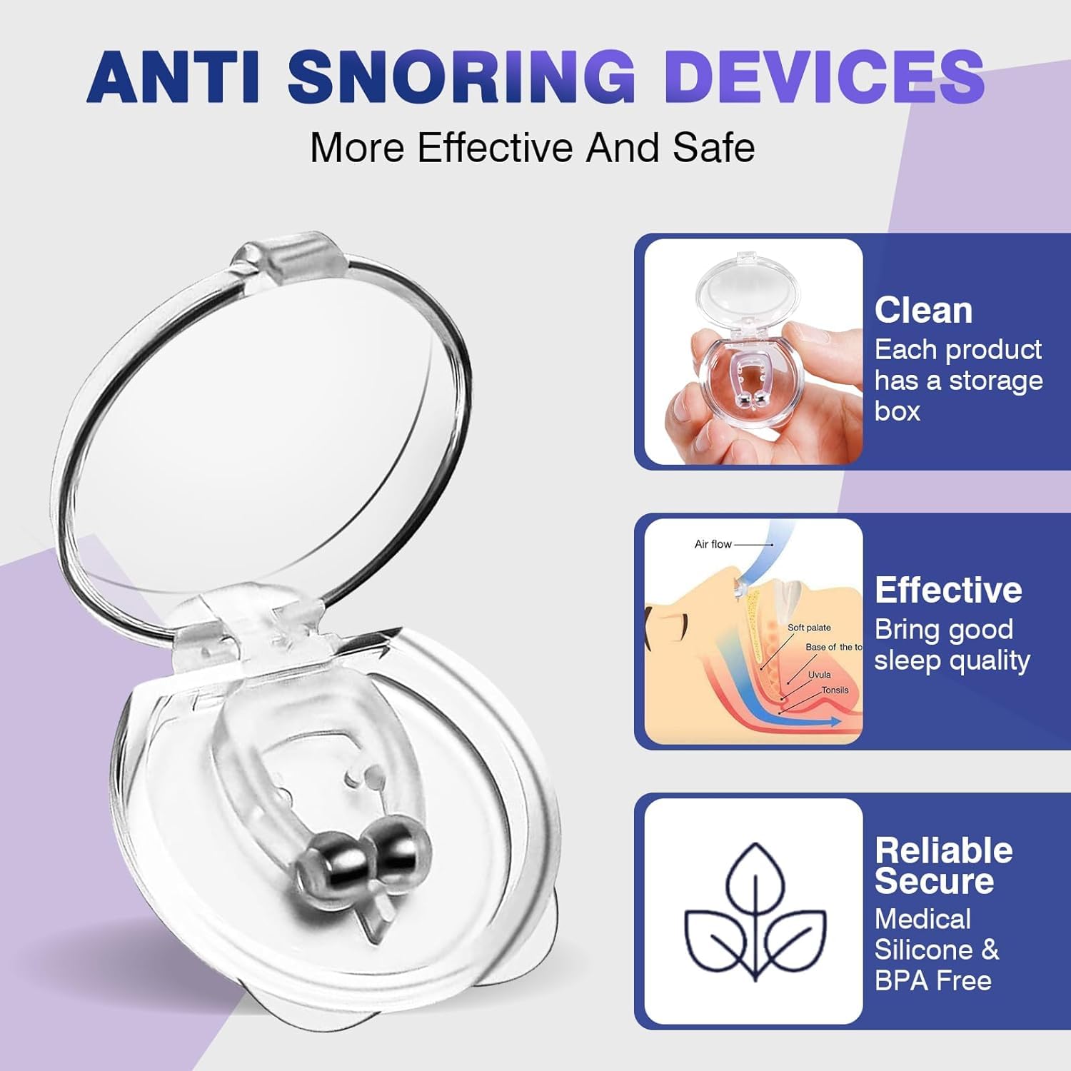 Anti-Snoring Magnetic Nose Clip – Reusable Silicone Snore Stopper Device for Better Sleep, Nasal Breathing Aid