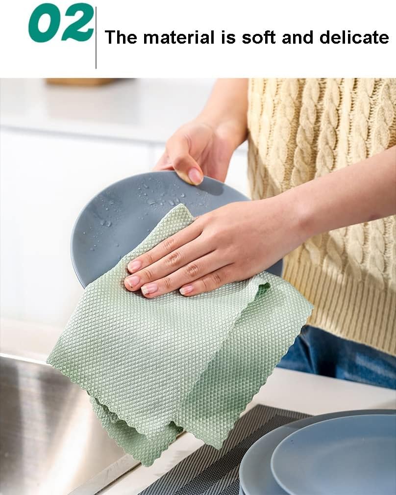 5 Pack Fish Scale Microfiber Cleaning Cloths – Lint-Free Streak-Free Kitchen Dish Towels | Ultra Absorbent Glass, Mirror & Car Cleaning Cloths (30 x 30cm)