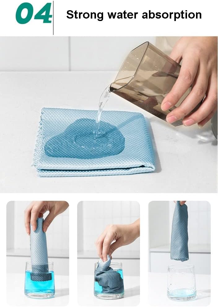5 Pack Fish Scale Microfiber Cleaning Cloths – Lint-Free Streak-Free Kitchen Dish Towels | Ultra Absorbent Glass, Mirror & Car Cleaning Cloths (30 x 30cm)
