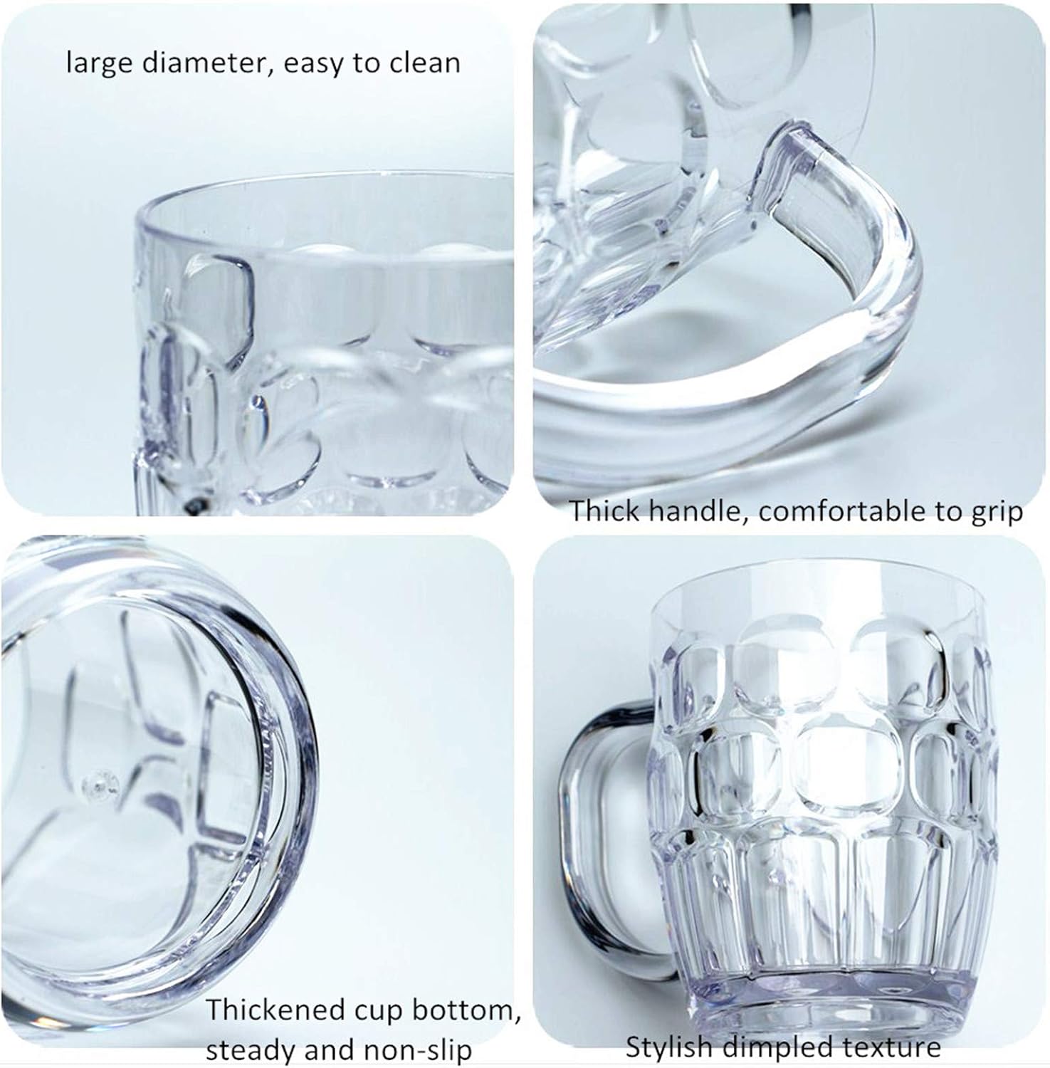 6-Piece Unbreakable Acrylic Beer Mug Set with Handles | Crystal Clear Plastic Beverage Cups | Durable BPA-Free Drinking Glasses for Parties, BBQ, Home & Outdoor Use (300ml/500ml)