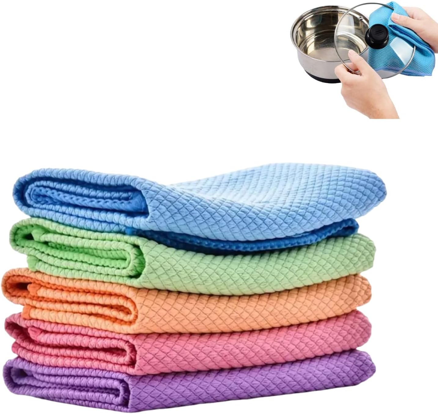 5 Pack Fish Scale Microfiber Cleaning Cloths – Lint-Free Streak-Free Kitchen Dish Towels | Ultra Absorbent Glass, Mirror & Car Cleaning Cloths (30 x 30cm)