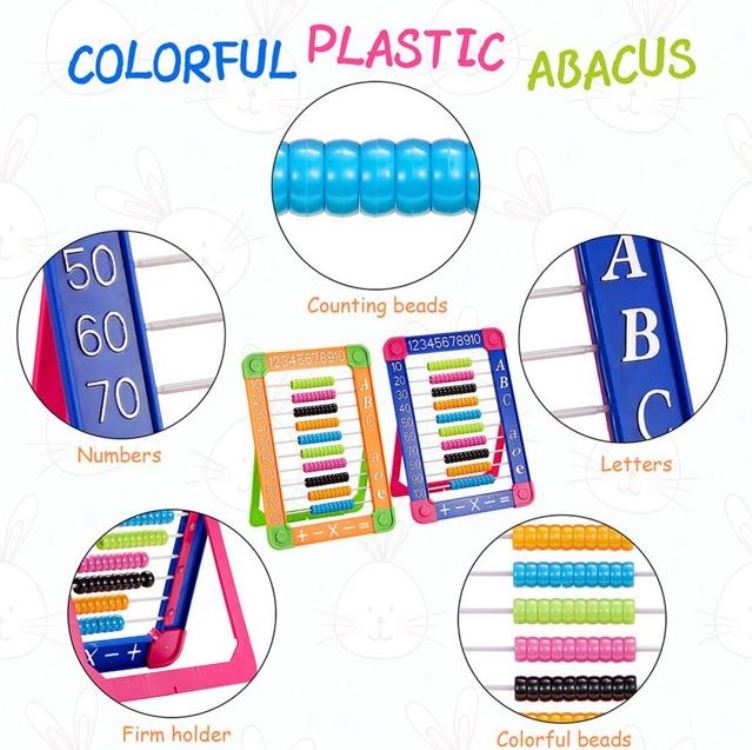 Kids Plastic Math Abacus Educational Learning Toy – Counting Beads Number & Alphabet Frame for Early Maths, Preschool & Kindergarten Learning