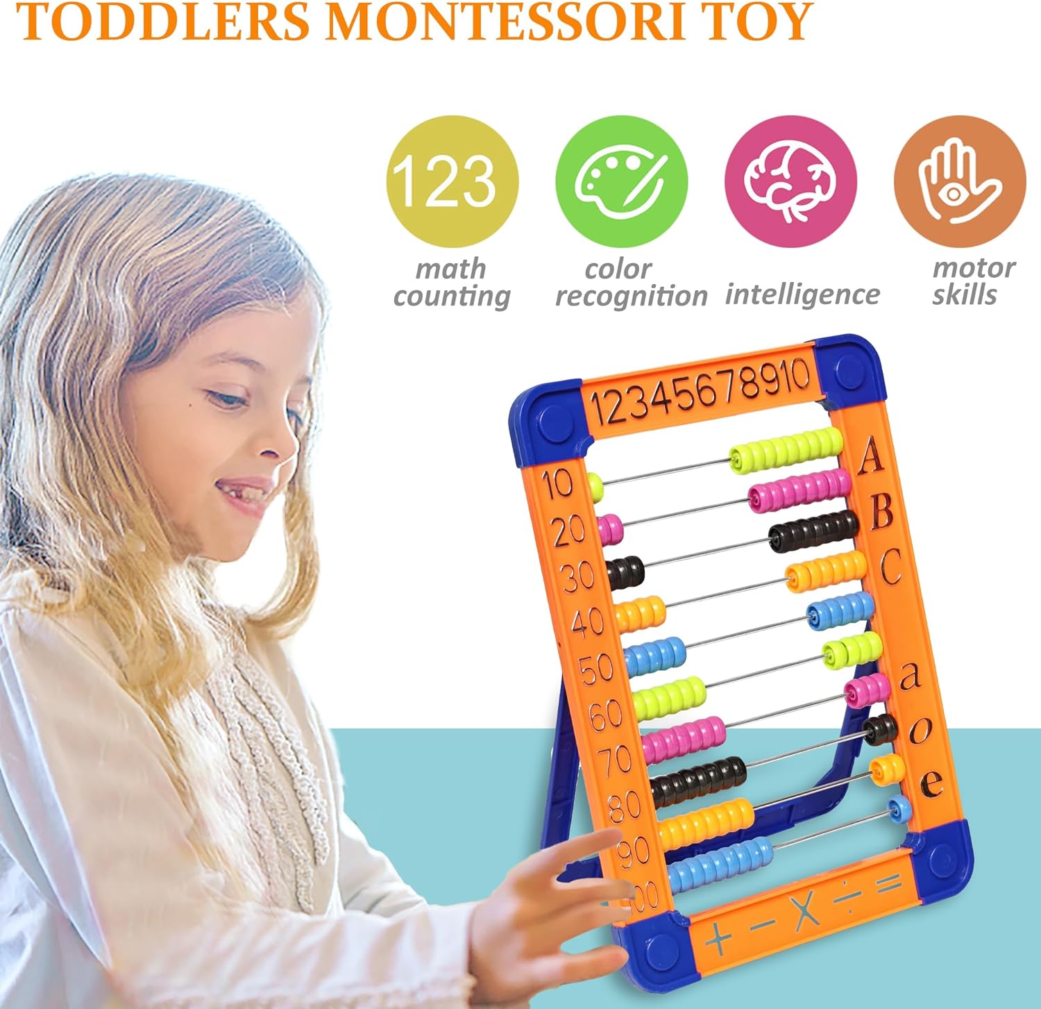 Kids Plastic Math Abacus Educational Learning Toy – Counting Beads Number & Alphabet Frame for Early Maths, Preschool & Kindergarten Learning