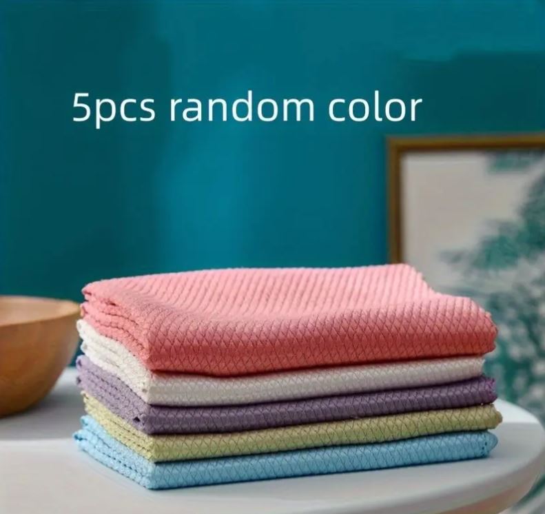 5 Pack Fish Scale Microfiber Cleaning Cloths – Lint-Free Streak-Free Kitchen Dish Towels | Ultra Absorbent Glass, Mirror & Car Cleaning Cloths (30 x 30cm)