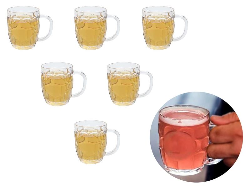 6-Piece Unbreakable Acrylic Beer Mug Set with Handles | Crystal Clear Plastic Beverage Cups | Durable BPA-Free Drinking Glasses for Parties, BBQ, Home & Outdoor Use (300ml/500ml)