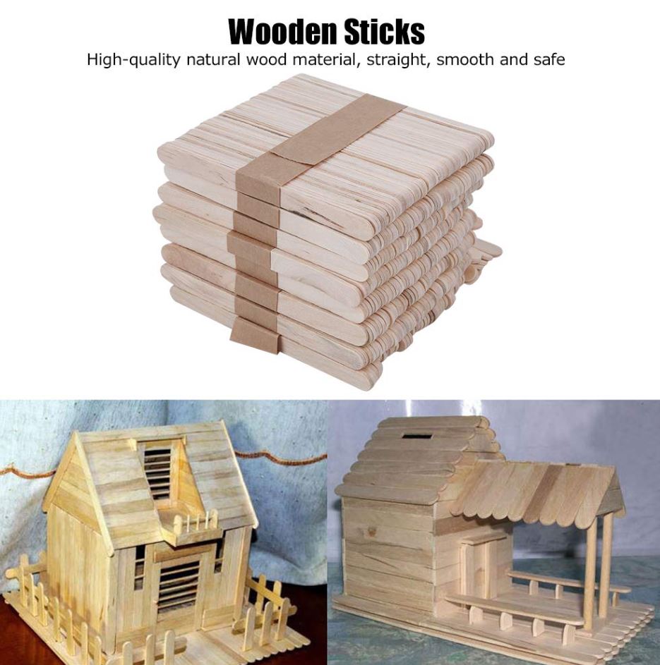 Natural Wooden Craft Sticks 4.5” / 11cm – Popsicle Sticks for DIY Crafts, Ice Cream, Candy Making & School Projects (50pcs) – Smooth, Food-Safe, Unpainted Wooden Sticks