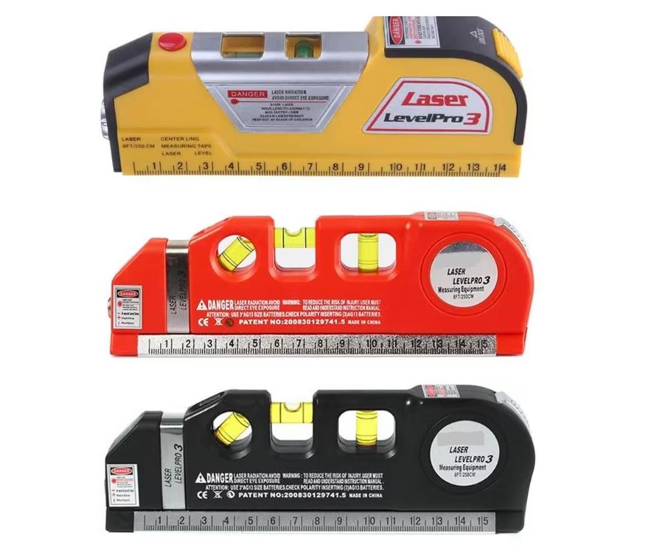 Laser Level Pro 3 Multifunction Laser Level with 8ft Tape Measure, Spirit Level & Cross Line Projector – Portable DIY & Professional Measuring Tool
