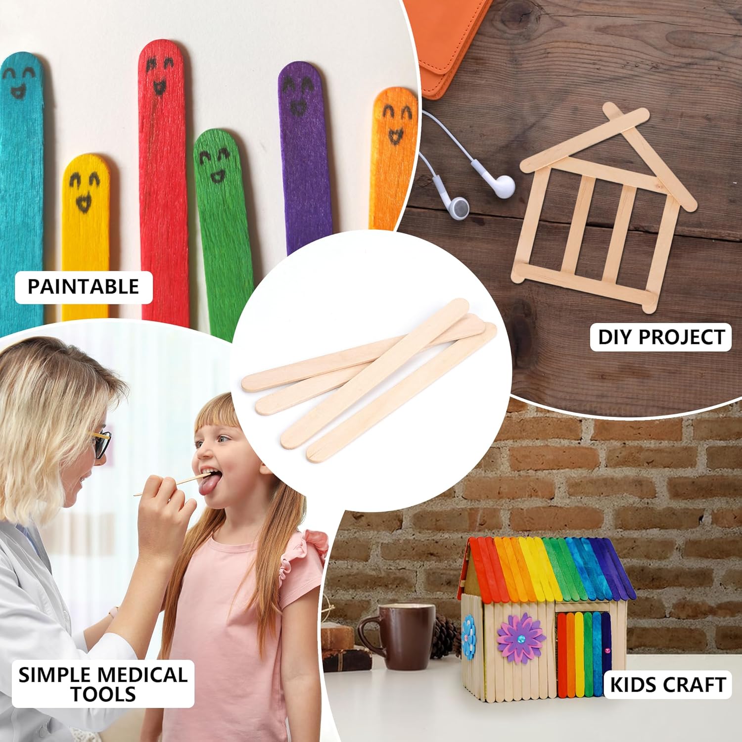 Natural Wooden Craft Sticks 4.5” / 11cm – Popsicle Sticks for DIY Crafts, Ice Cream, Candy Making & School Projects (50pcs) – Smooth, Food-Safe, Unpainted Wooden Sticks