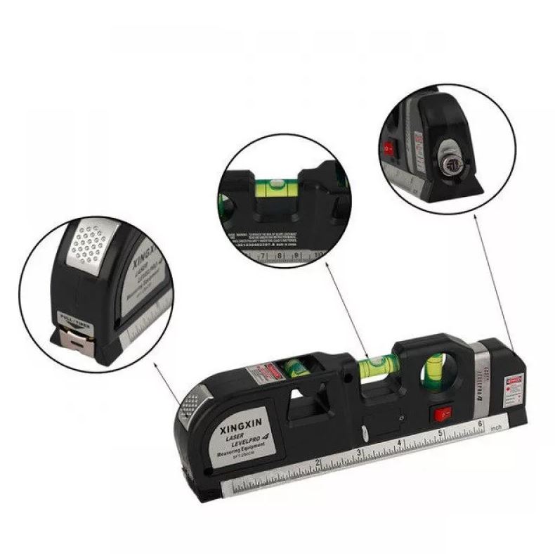 Laser Level Pro 3 Multifunction Laser Level with 8ft Tape Measure, Spirit Level & Cross Line Projector – Portable DIY & Professional Measuring Tool