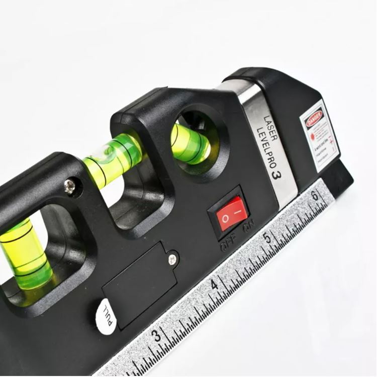 Laser Level Pro 3 Multifunction Laser Level with 8ft Tape Measure, Spirit Level & Cross Line Projector – Portable DIY & Professional Measuring Tool