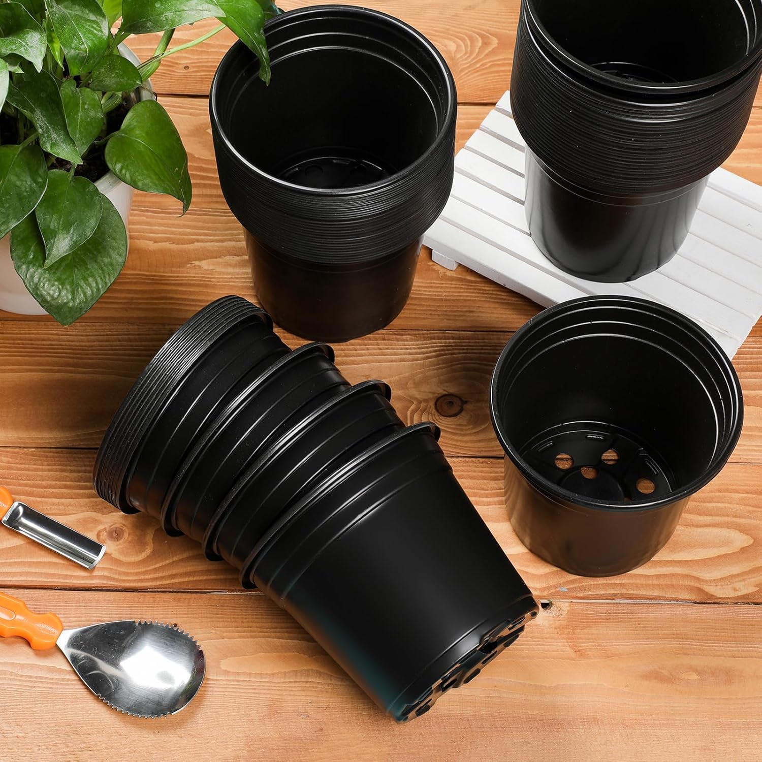 Decorative Plastic Garden Flower Pots & Nursery Planters – Reusable Plant Pots with Drainage Holes for Indoor & Outdoor Plants, Succulents, Herbs, Seedlings & Gardening