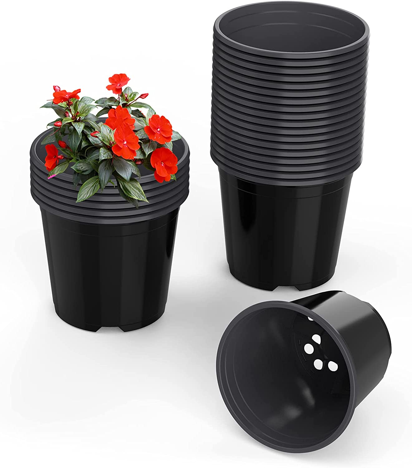 Decorative Plastic Garden Flower Pots & Nursery Planters – Reusable Plant Pots with Drainage Holes for Indoor & Outdoor Plants, Succulents, Herbs, Seedlings & Gardening