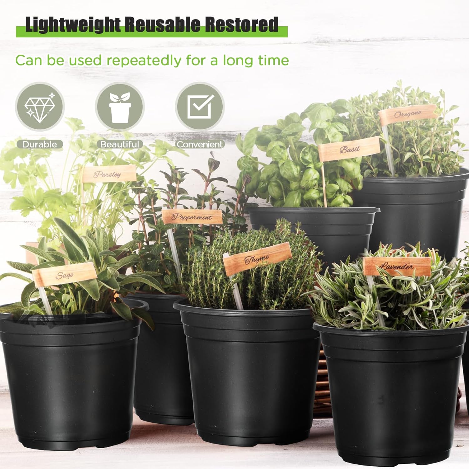 Decorative Plastic Garden Flower Pots & Nursery Planters – Reusable Plant Pots with Drainage Holes for Indoor & Outdoor Plants, Succulents, Herbs, Seedlings & Gardening