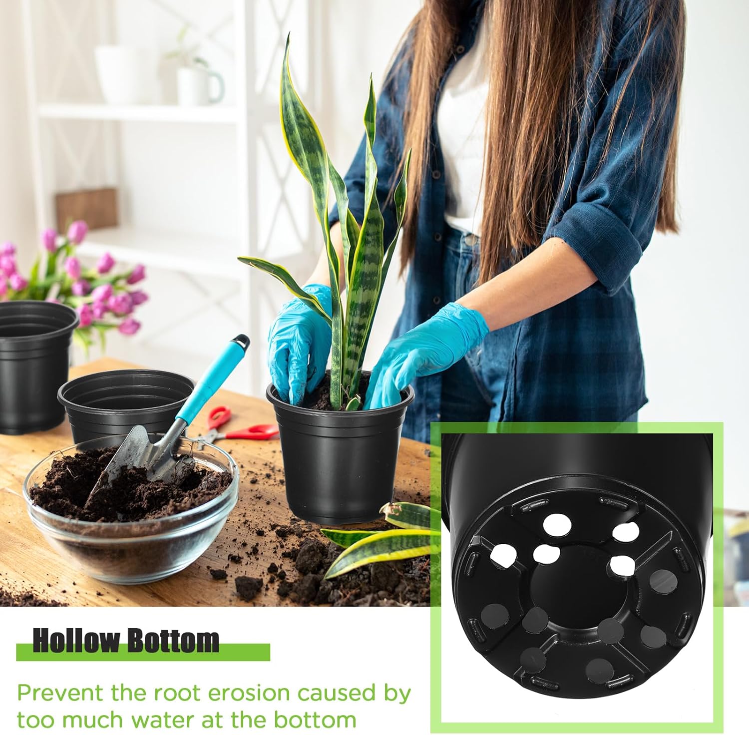 Decorative Plastic Garden Flower Pots & Nursery Planters – Reusable Plant Pots with Drainage Holes for Indoor & Outdoor Plants, Succulents, Herbs, Seedlings & Gardening