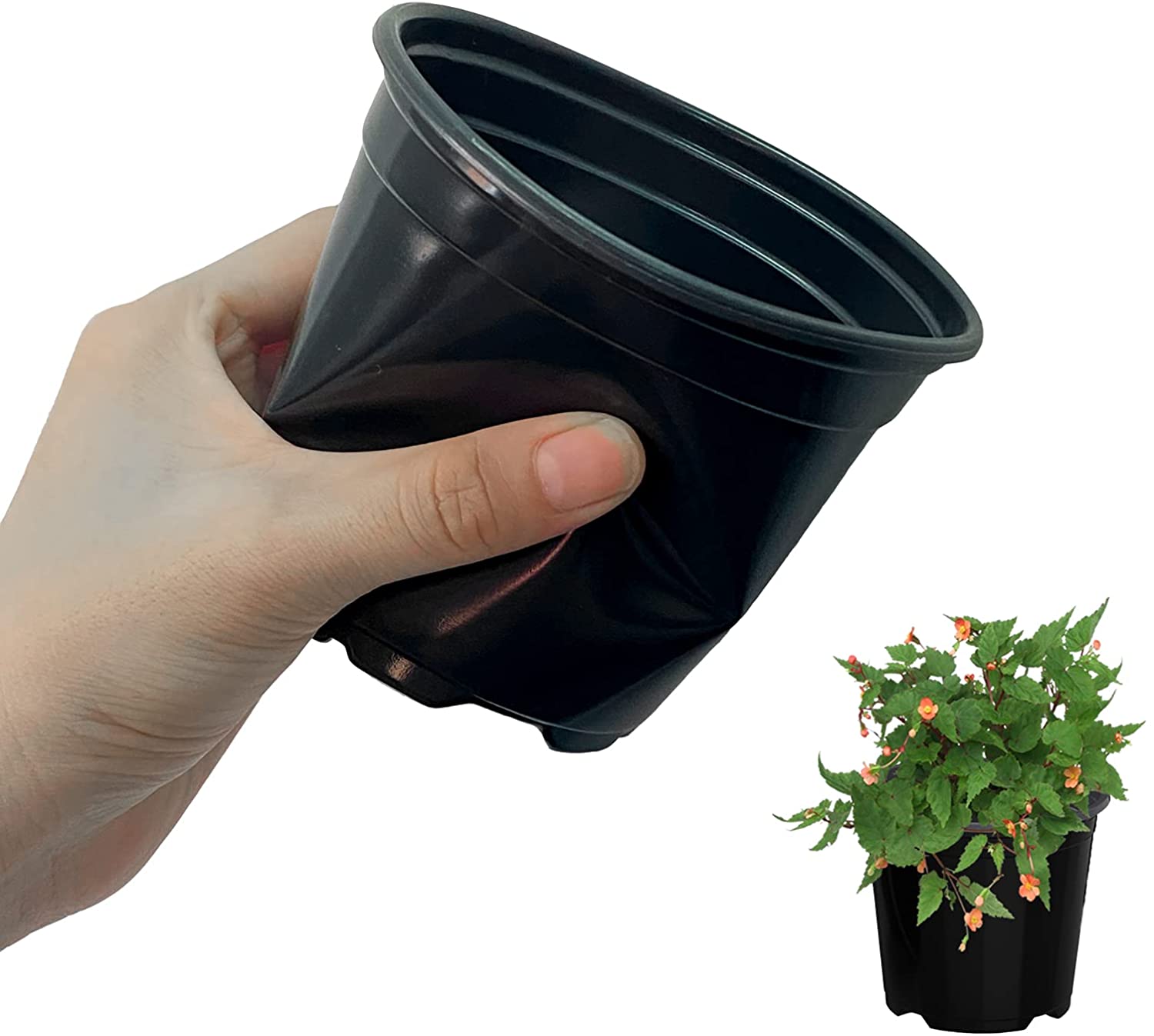 Decorative Plastic Garden Flower Pots & Nursery Planters – Reusable Plant Pots with Drainage Holes for Indoor & Outdoor Plants, Succulents, Herbs, Seedlings & Gardening