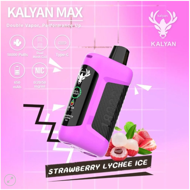 Kalyan Max 18000 Puffs Rechargeable Disposable Vape: a high-capacity, rechargeable disposable vape featuring a classic, sweet, and crisp shisha-style apple flavor.