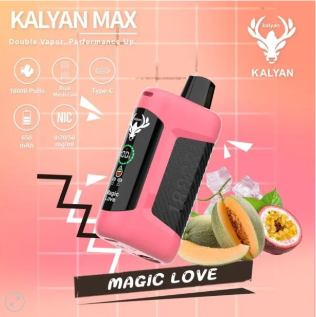 Magic Love Kalyan Max 18000 Puffs Rechargeable Disposable Vape: a high-capacity, rechargeable disposable vape featuring a classic, sweet, and crisp shisha-style apple flavor.