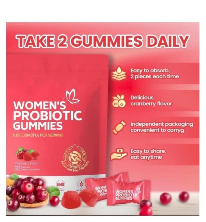 Women Probiotic Gummies, Feminine Balance Gummies, Prebiotic Gummy, Cranberry Probiotics for Woman Vaginal Health, Yeast Ph Balance| 60 Gummies
