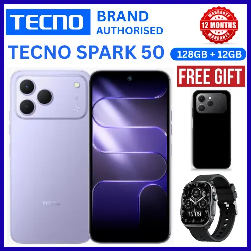 NEW ARRIVALS!!!! BRAND NEW TECNO SPARK 50 4G SMARTPHONE 128GB ROM+ 4GB RAM 6.78"  INCH SCREEN 120Hz REFRESH RATE 6700mAh Battery 18W FAST CHARGING, 50MP  CAMERA, 8MP BACK CAMERA  ANDROID 16