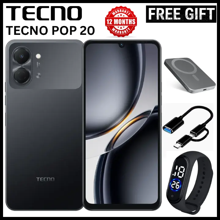 BRAND NEW TECNO POP 20 64GB ROM +4GB RAM 6.75 inch FHD 5000mAh Battery 13MP Main Camera Dual SIM 4G 15W FAST NETWORK UNISOC T7250 PROCESSOR Android 15