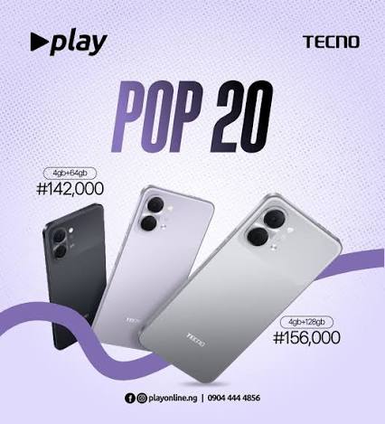 BRAND NEW TECNO POP 20 128GB ROM +4GB RAM 6.75 inch FHD 5000mAh Battery 13MP Main Camera Dual SIM 4G 15W FAST NETWORK UNISOC T7250 PROCESSOR Android 15