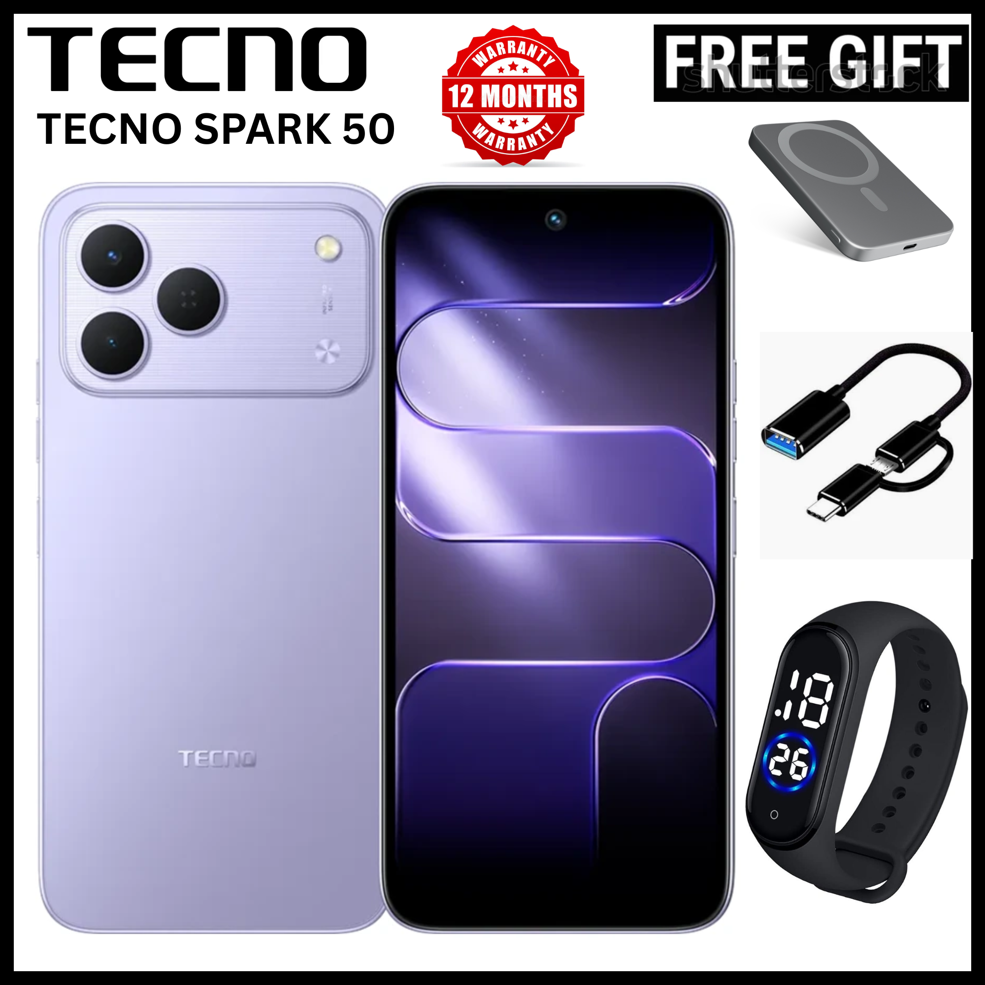 NEW ARRIVALS!!!! BRAND NEW TECNO SPARK 50 4G SMARTPHONE 256GB ROM+ 24GB RAM 6.78"  INCH SCREEN 120Hz REFRESH RATE 6700mAh Battery 18W FAST CHARGING, 50MP  CAMERA, 8MP BACK CAMERA  ANDROID 16