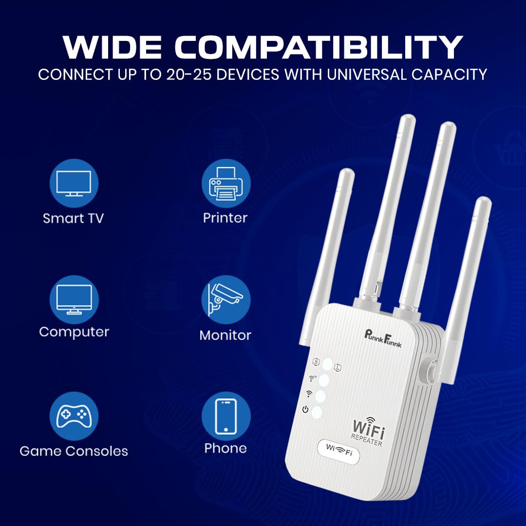 Wireless Dual Band WiFi Extender 2.4GHz & 5GHz – WiFi Amplifier Signal Booster, Long Range Coverage, High-Speed Router Repeater for Home & Office