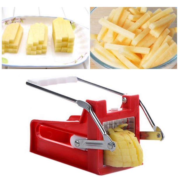 Potato Chips & French Fries Cutter Machine – Stainless Steel Strip Slicer with 2 Blades Kitchen Gadget