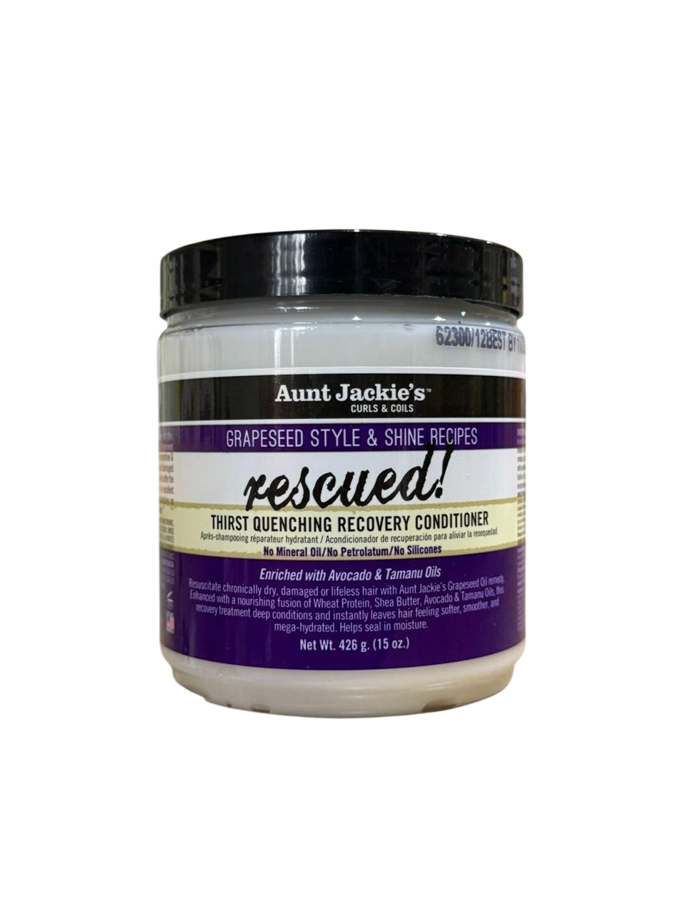 Aunt Jackie’s Grapeseed Style & Shine Recipes Rescued! Thirst Quenching Recovery Conditioner 426g – Deep Hydrating & Repair Conditioner for Dry & Damaged Hair