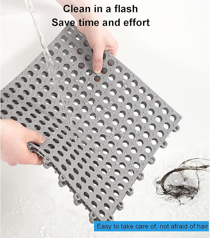 6 Pack Drainage Interlocking Rubber Floor Tiles Soft PVC Non-Slip Tile Splicing Shower Mat, outdoor bathroom floor drainage mat, swimming pool terrace balcony mat,DIY cut‑to‑size(3 Grey + 3 White )